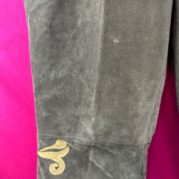 Vintage Suede Leather Pants Embroidered Appliqué Women's 14 Y2K Boho Western - Picture 11 of 17